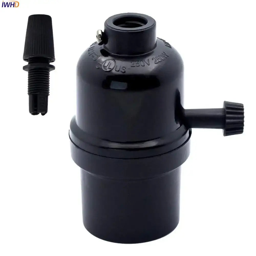 Black matte-finish porcelain vintage e27 bulb holder with threaded adjustment knob and matching cap for bedroom light
