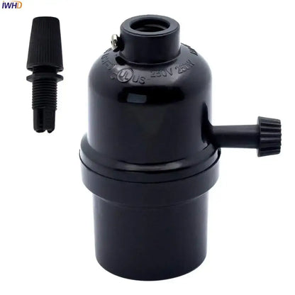 Black matte-finish porcelain vintage e27 bulb holder with threaded adjustment knob and matching cap for bedroom light