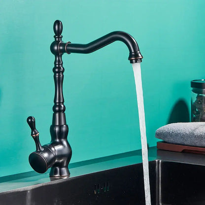 Black brass faucet vintage single handle kitchen sink mixer tap with ornate detailing and curved spout decorbites black brass