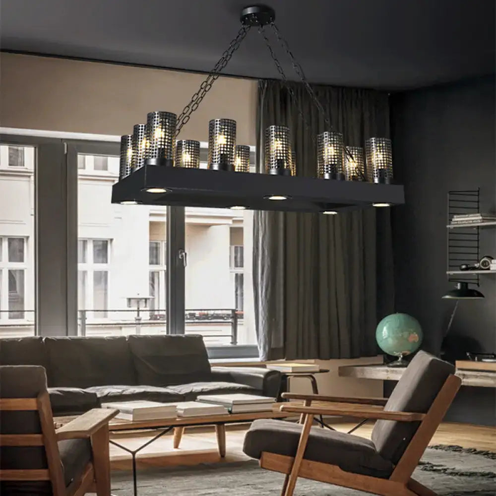 Vintage black and bronze cylinder restaurant island lamp with perforated glass shades for 220v-240v and 110v-120v use