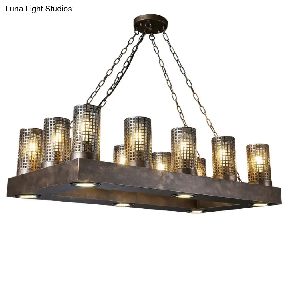 Vintage black and bronze cylinder restaurant island lamp with dark bronze metal and grid pattern glass shades 220v-240v 110v-120v