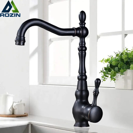 Vintage black bronze kitchen faucet with black matte finish ornate detailing and single lever handle by decorbites black bronze
