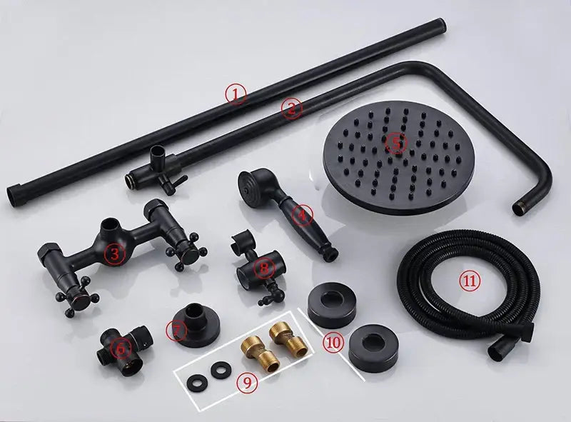 Vintage black bronze shower faucet set with handheld and round rainhead in black matte finish for bathroom use