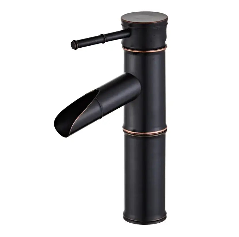 Vintage bathroom faucet with black matte finish bamboo design and copper accents for bathroom sink tap