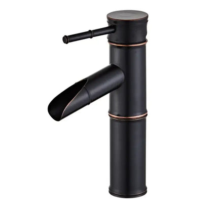 Vintage bathroom faucet with black matte finish bamboo design and copper accents for bathroom sink tap