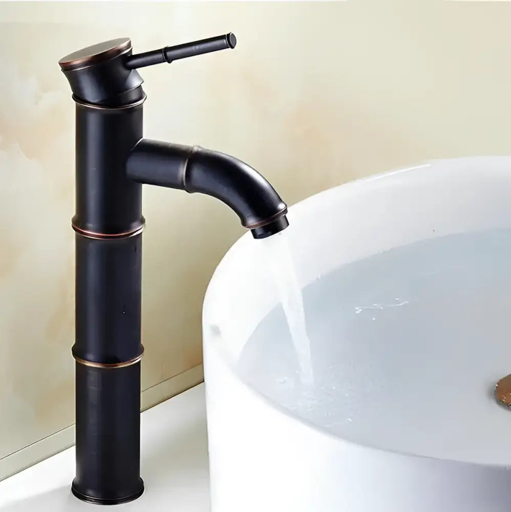 Vintage bathroom faucet black bamboo style with copper bronze accents for bathroom sink tap installation