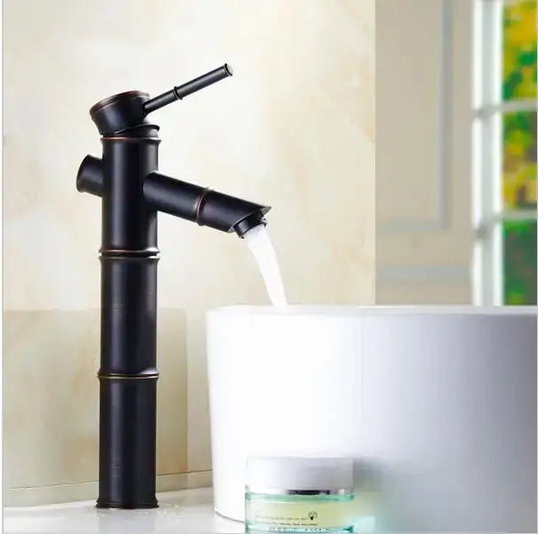 Vintage bathroom faucet black bamboo style with matte finish and copper accents for bathroom sink use