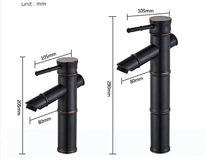 Vintage black and copper bamboo bathroom faucet with matte finish and copper-toned accents for bathroom sink tap