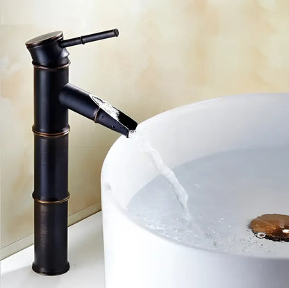 Vintage bathroom faucet featuring black bamboo-style design with matte finish and brass accents for bathroom sink tap