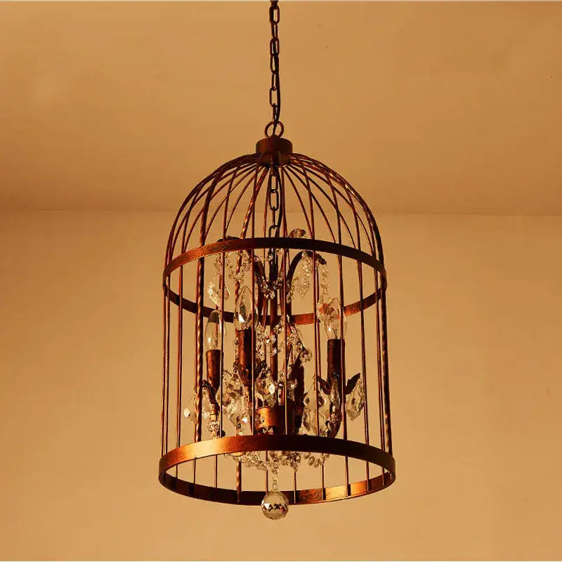 Vintage black crystal bird cage pendant light with antique bronze frame and crystal droplets for dining room decorbites crystal bird