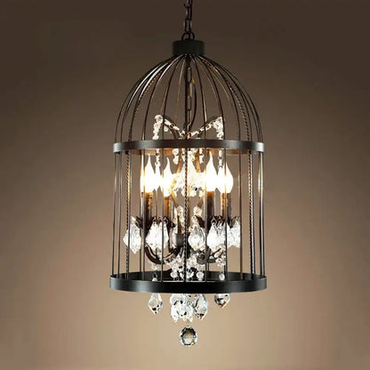 Vintage black crystal bird cage pendant light featuring wrought iron and crystal droplets for elegant decorbites crystal bird decor