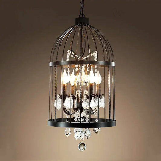 Vintage black crystal bird cage pendant light featuring wrought iron and crystal droplets for elegant decorbites crystal bird decor
