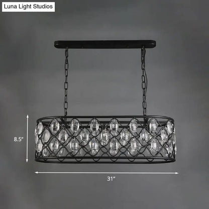 Vintage black crystal oval hanging light dining room chandelier with clear crystal beads in a circular pattern