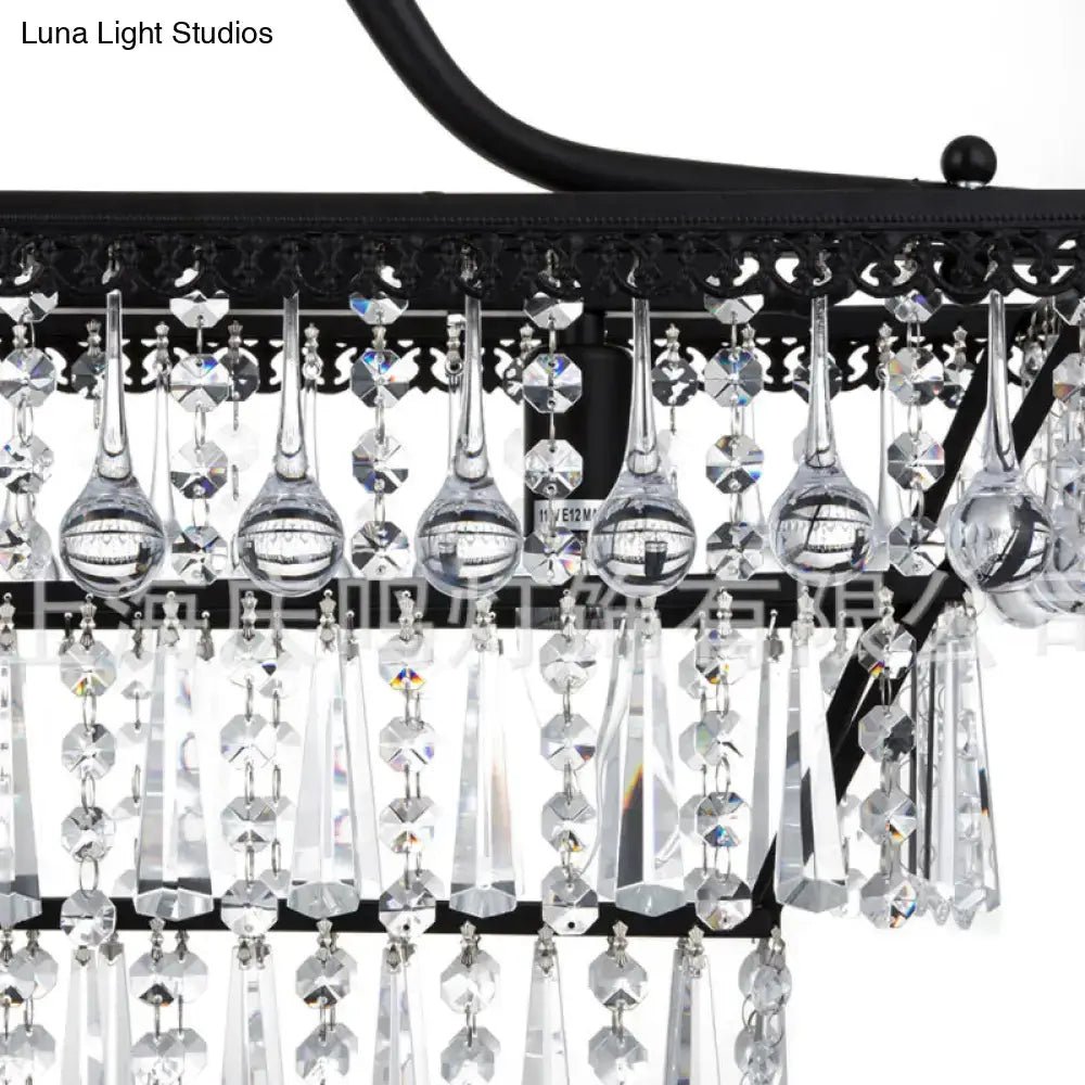 DecorBites™ vintage crystal shade black chandelier with wrought iron frame and cascading clear crystal droplets ceiling light