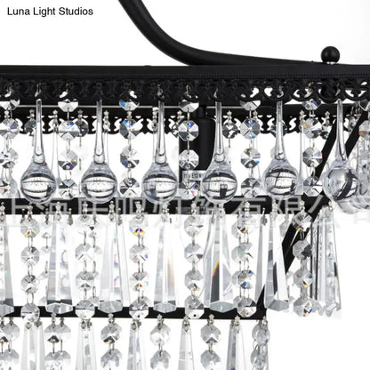 DecorBites™ vintage crystal shade black chandelier with wrought iron frame and cascading clear crystal droplets ceiling light