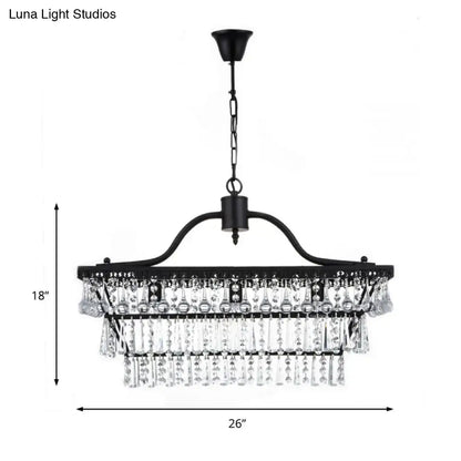 DecorBites™ vintage crystal shade black chandelier with wrought iron frame and 3-tier hanging ceiling light droplets
