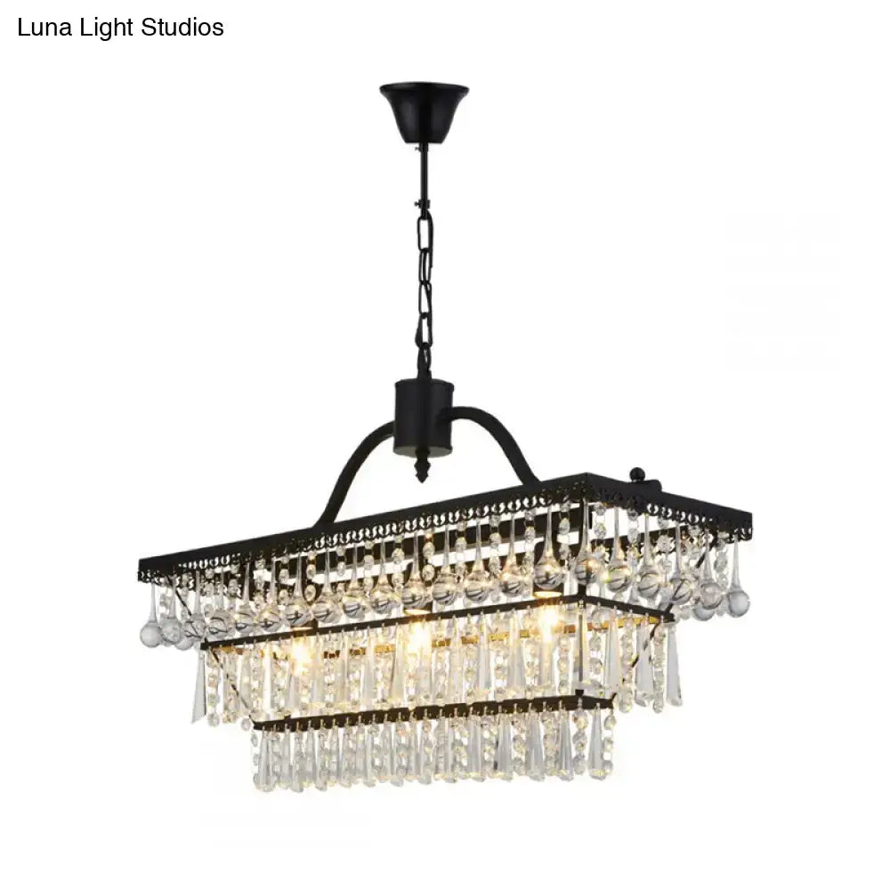 DecorBites vintage crystal shade black chandelier with 3-tier clear crystal droplets ceiling light fixture