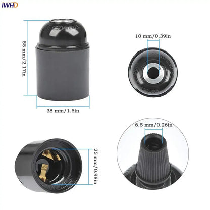 Vintage black e27 socket bulb holder with matte plastic finish and gold-colored internal contacts for kitchen lamp holder