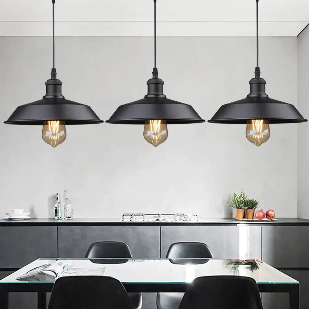 Three black industrial-style vintage pendant lights with exposed bulbs for kitchen island decorbites black farmhouse decor