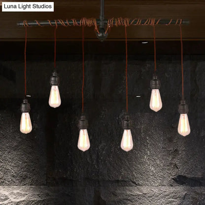 Decorbites vintage 6-light tubing pendant lamp with black finish and chain cord length featuring edison bulbs