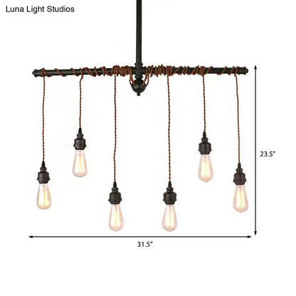 DecorBites™ vintage 6-light tubing pendant lamp with black finish and chain cord length featuring exposed edison bulbs