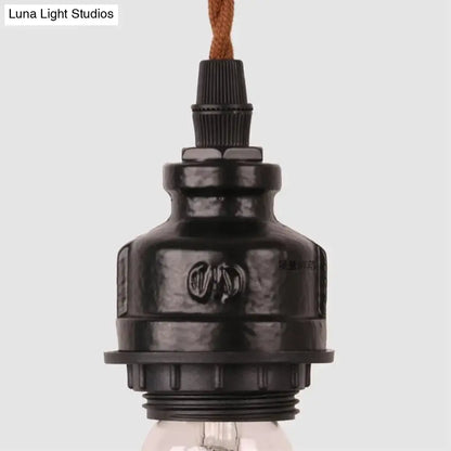 Black matte finish vintage 6-light tubing pendant lamp with hammered metal socket and exposed brown chain cord length