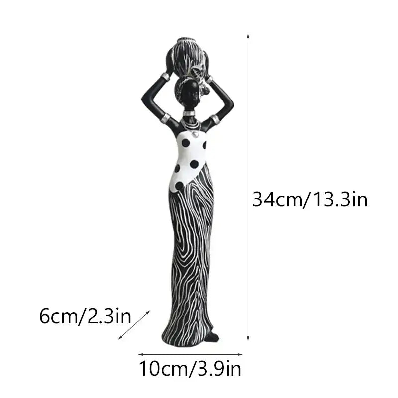 Black and white ceramic figurine of african women resin sculpture with polka dot dress for decorbites african women decor