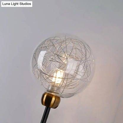 Vintage black and gold clear glass wall sconce with e26 e27 brass base and intricate silver wire filaments light bulb