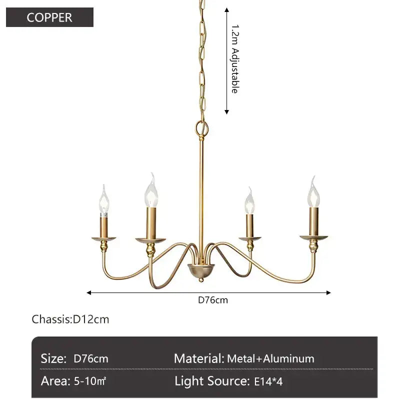 Vintage black and gold metal pendant light featuring a copper five-bulb candle chandelier for dining rooms