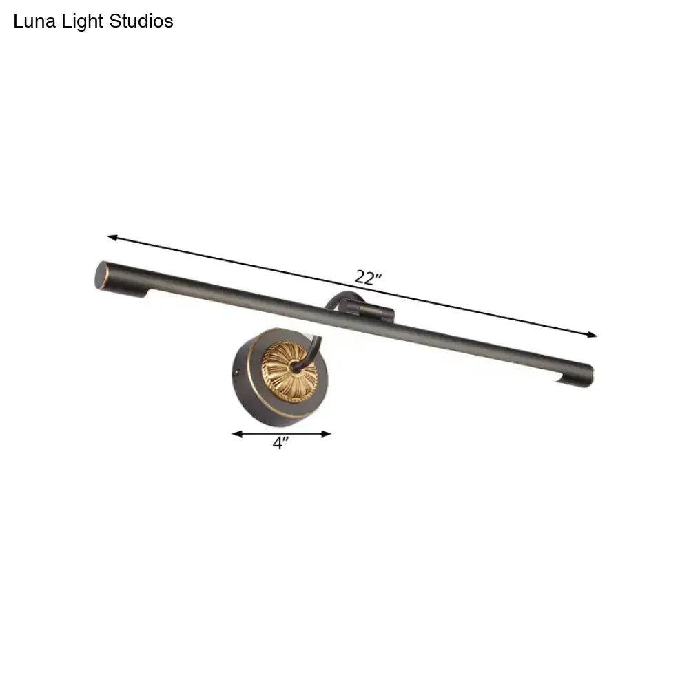22-inch matte black bar light with gold-toned decorative circular fixture in black gold finish wall light for bathroom vanity