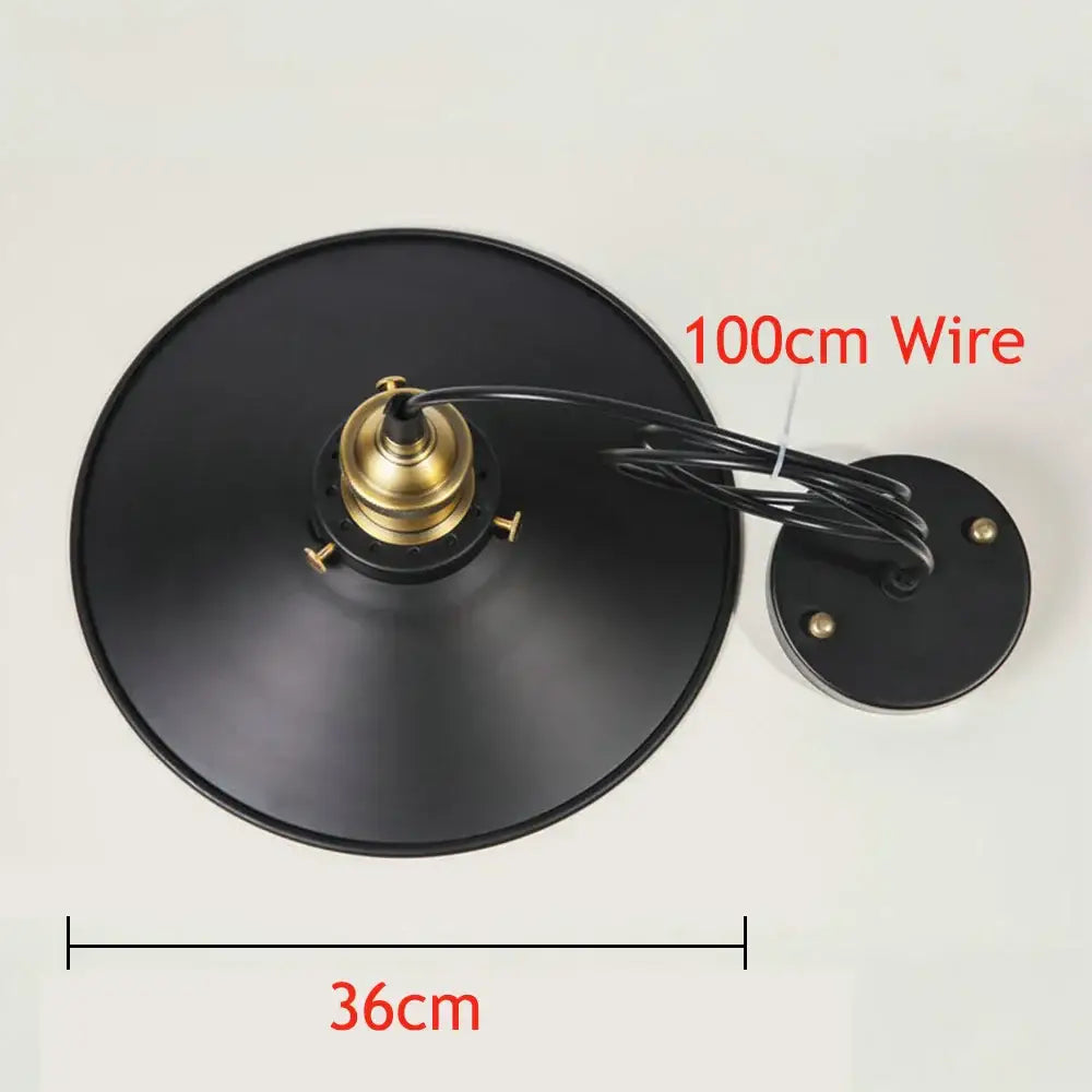 Black iron pendant light with vintage black iron finish, brass socket, and 100cm wire for kitchen use