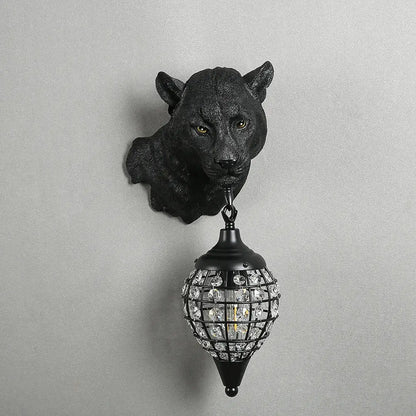 Vintage black leopard wall sconce with crystal-encrusted teardrop lampshade for elegant decorbites leopard wall decor