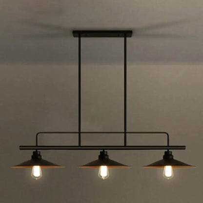 Decorbites vintage black metal pendant light with three conical shades and exposed edison bulbs for dining room 220v-240v