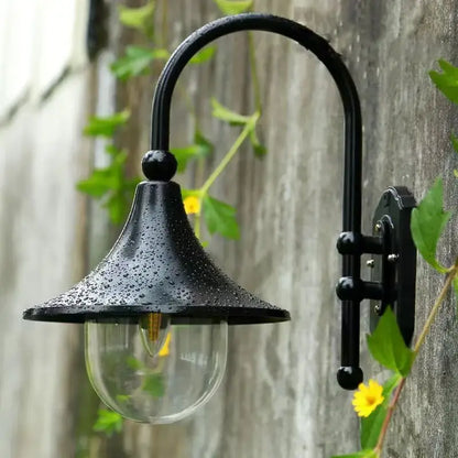 Vintage black outdoor wall lamp wall sconce with clear glass shade and wrought iron conical shade decorbites black outdoor