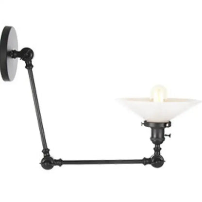Vintage black swing arm wall lamp with wrought iron frame and frosted glass shade for bedroom decorbites black vintage