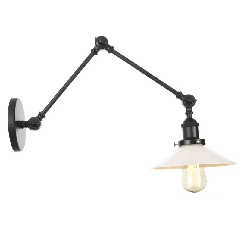 Vintage black swing arm wall lamp with glass shade featuring adjustable arms and exposed Edison bulb for bedroom decorbites black vintage style
