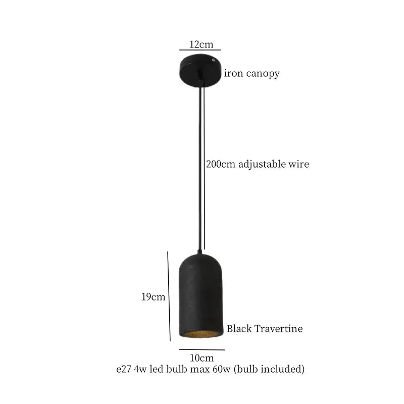 Vintage black travertine led pendant light with sleek cylindrical shade and adjustable wire for living room decorbites black travertine