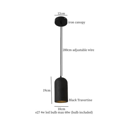 Vintage black travertine led pendant light with sleek cylindrical shade and adjustable wire for living room decorbites black travertine