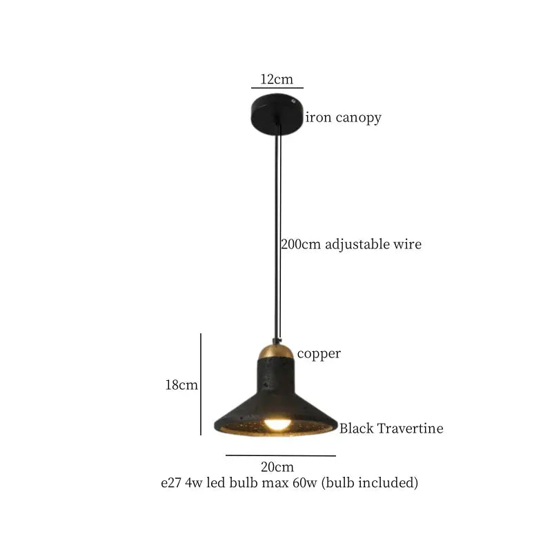 Vintage black travertine led pendant light with copper accent and adjustable wire for living room decorbites black travertine