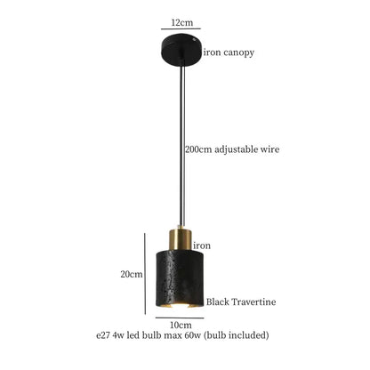 Vintage black travertine led pendant light with brass accent and iron canopy for living room decorbites black travertine