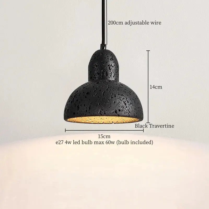 Vintage black travertine led pendant light with textured speckled surface and warm gold interior for living room decorbites black travertine
