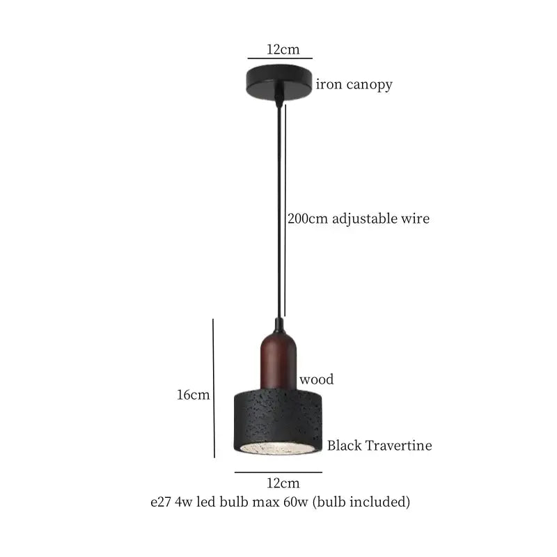 Vintage black travertine led pendant light with wooden accent and iron canopy for living room decorbites black travertine