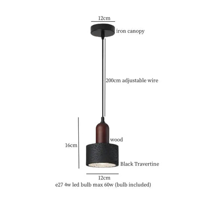 Vintage black travertine led pendant light with wooden accent and iron canopy for living room decorbites black travertine