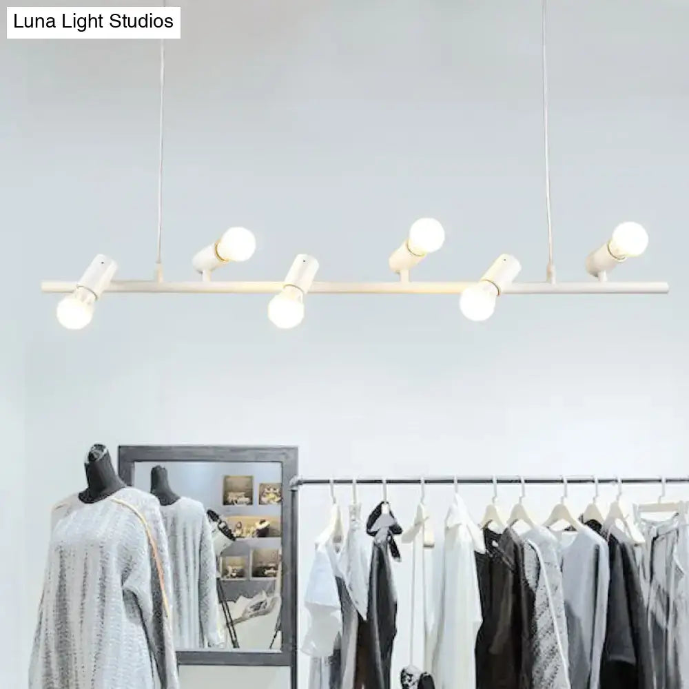 Modern white linear island pendant light with five adjustable spotlight bulbs in black white metal design for 110v-120v 220v-240v use