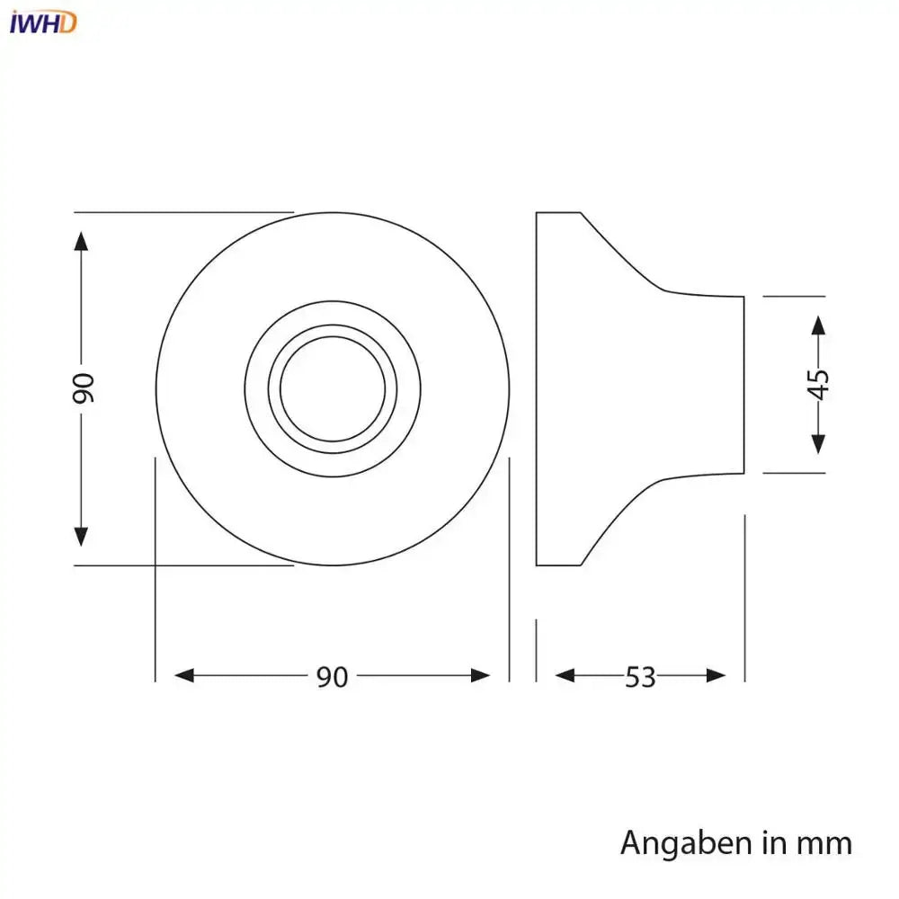 Technical drawing of a vintage black and white ceramic lamp holder base with concentric rings and rectangular flange