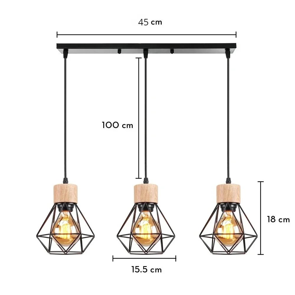 Vintage Black Wood and Iron Cage Pendant Light - Decorbites