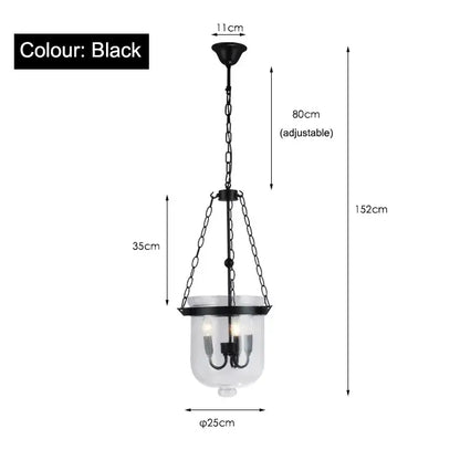 Vintage black wrought iron pendant lamp with clear glass bell shade and three candle-style bulbs for dining room decorbites black vintage