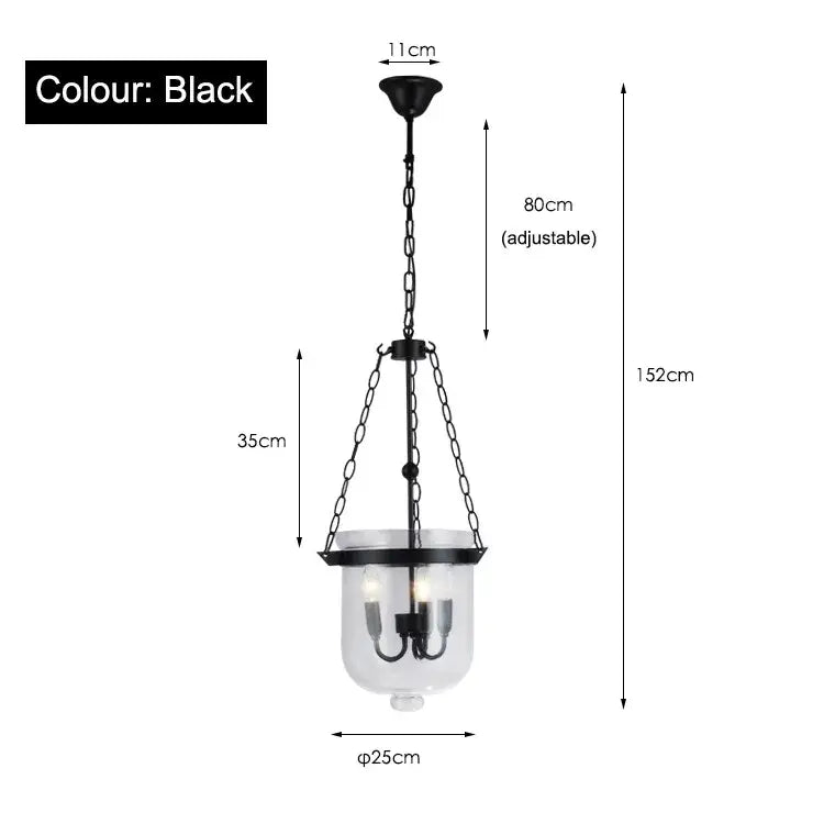 Vintage black wrought iron pendant lamp with clear glass bell shade and three candle-style bulbs for dining room decorbites black vintage