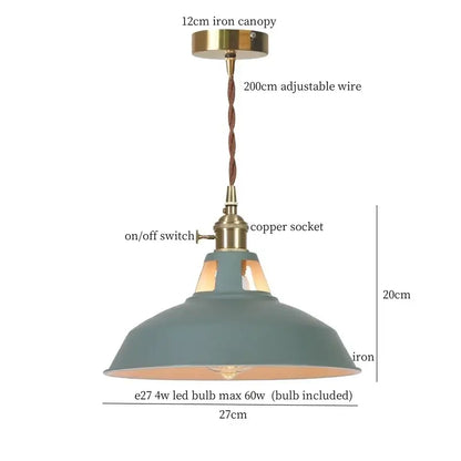 Vintage blue iron art pendant light with matte sage green iron shade and brass canopy for decorbites blue iron decor