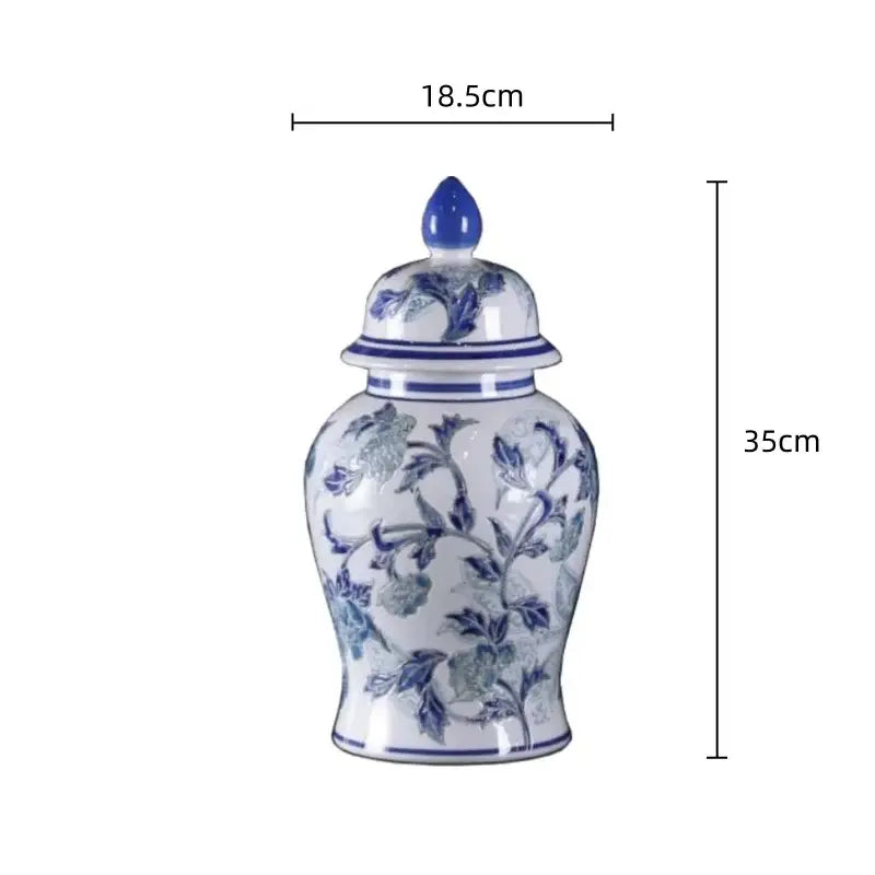 A vintage blue and white porcelain ceramic vase with intricate floral patterns for elegant home decor